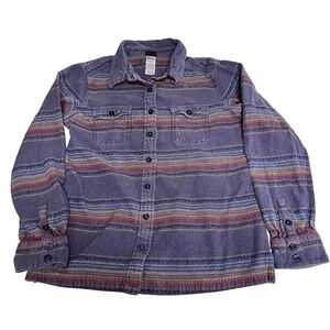 Patagonia Fjord Flannel Gaucho Purple Stripe Long Sleeve‎ Shirt Women's Size 6